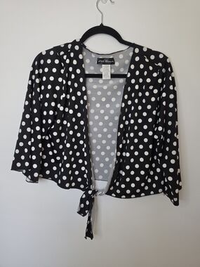Star Vixen Black and White Polka Dot Tie-Front Blouse